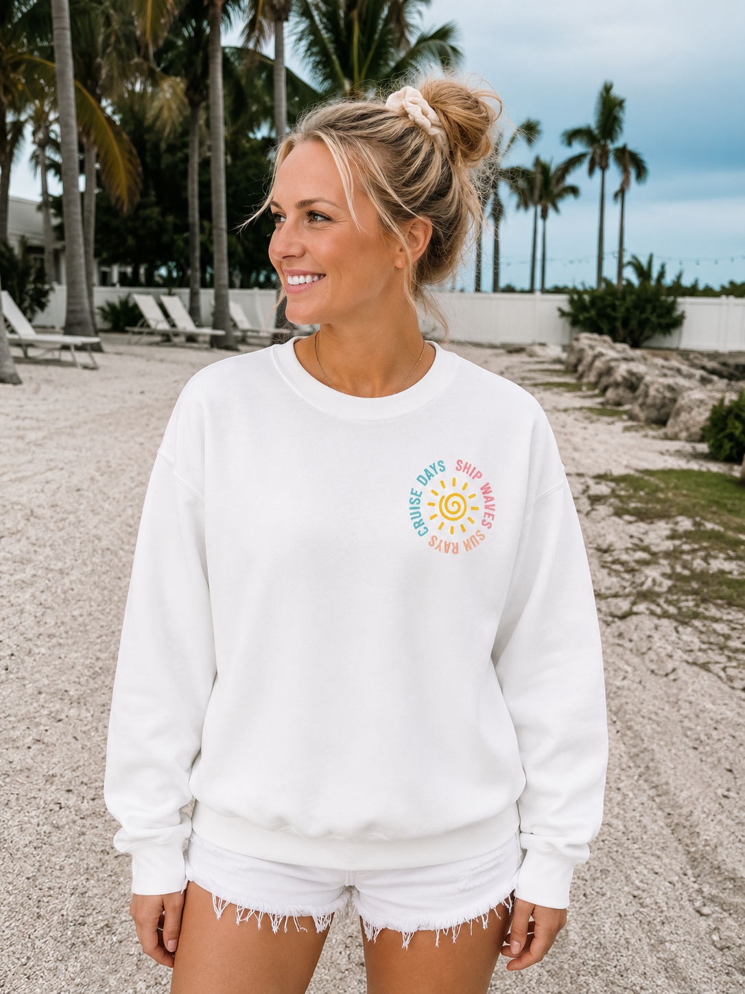 Ship Waves Sun Rays Cruise Days Crewneck Sweatshirt