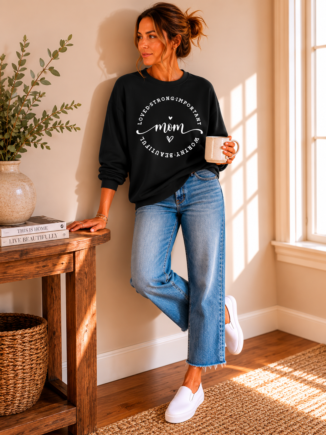 Loved • Strong • Important • Worthy • Beautiful Mom Crewneck Sweatshirt