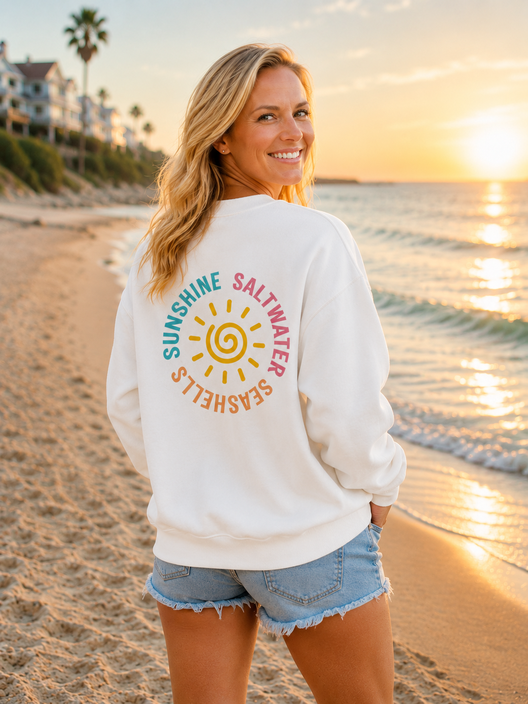 Salt Water Seashells Sunshine Crewneck Sweatshirt
