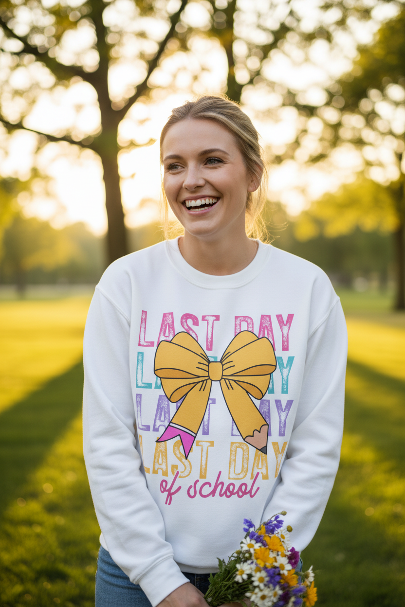 Last Day of School Bow Crewneck Sweatshirt