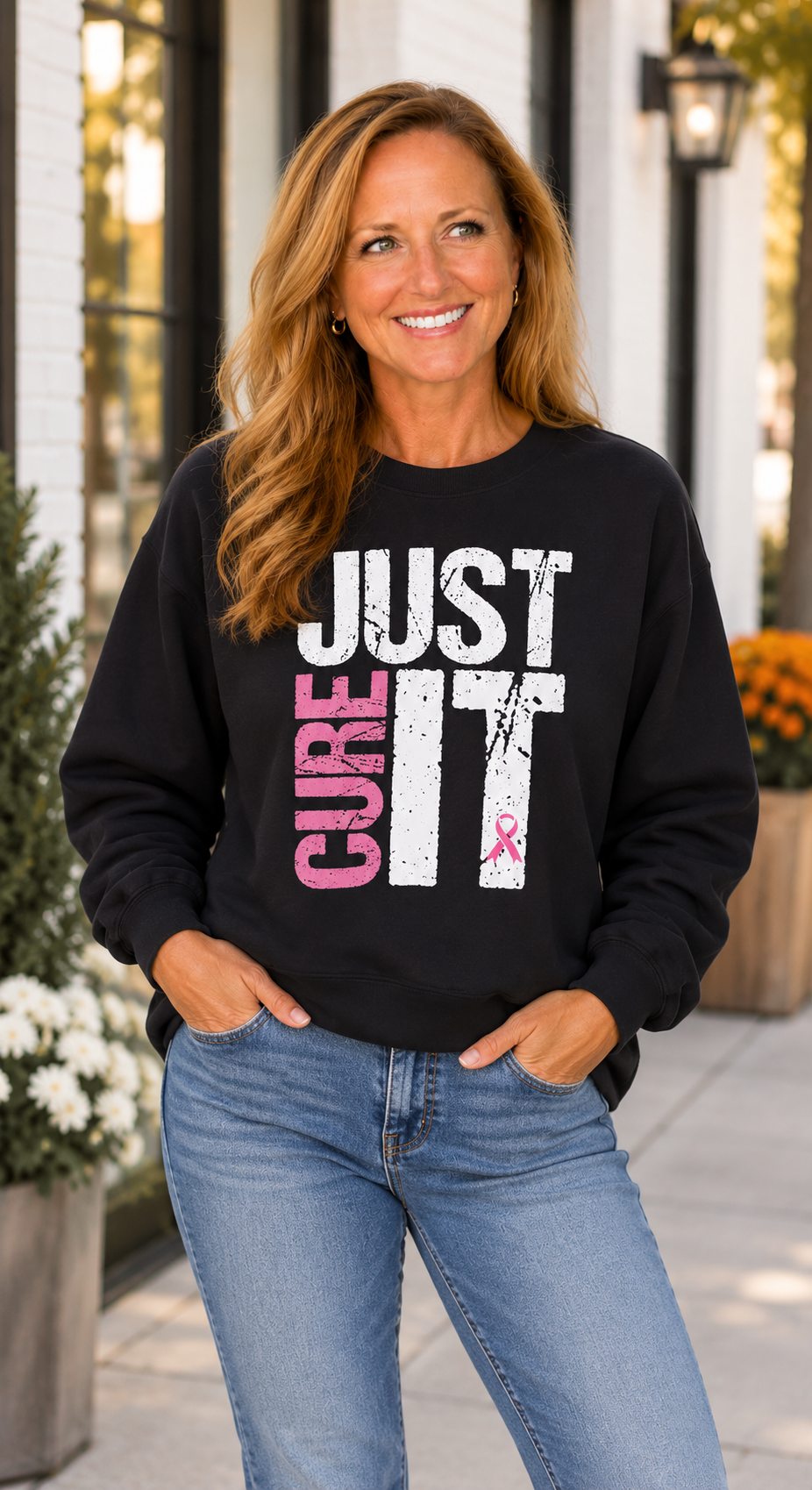 Just Cure It Pink Ribbon Crewneck Sweatshirt