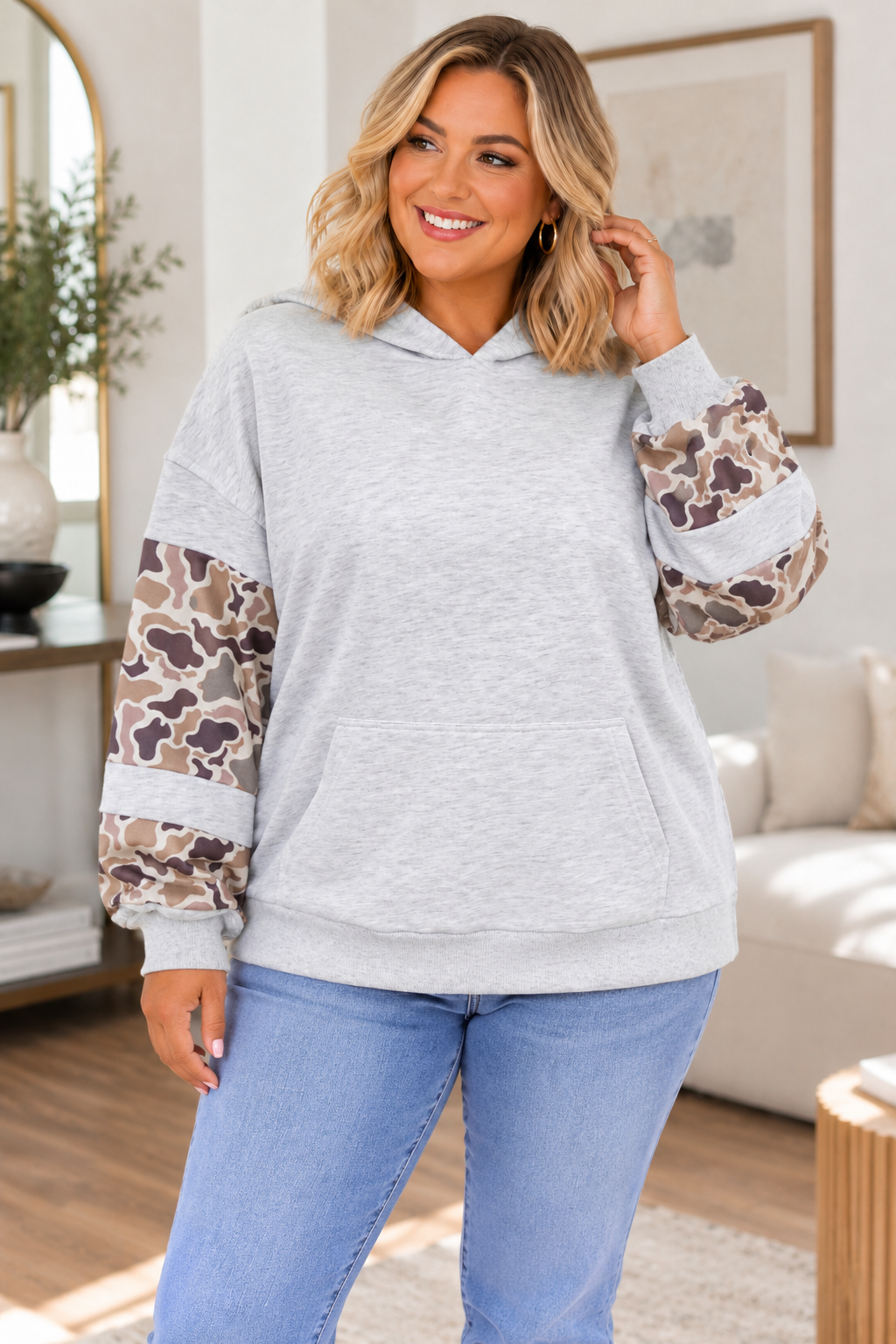 Camo Patchwork Colorblock Hoodie