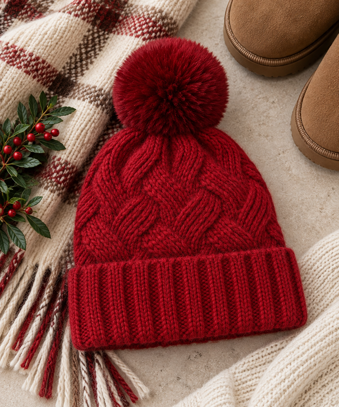 Roll Rim Cable-Knit Hat