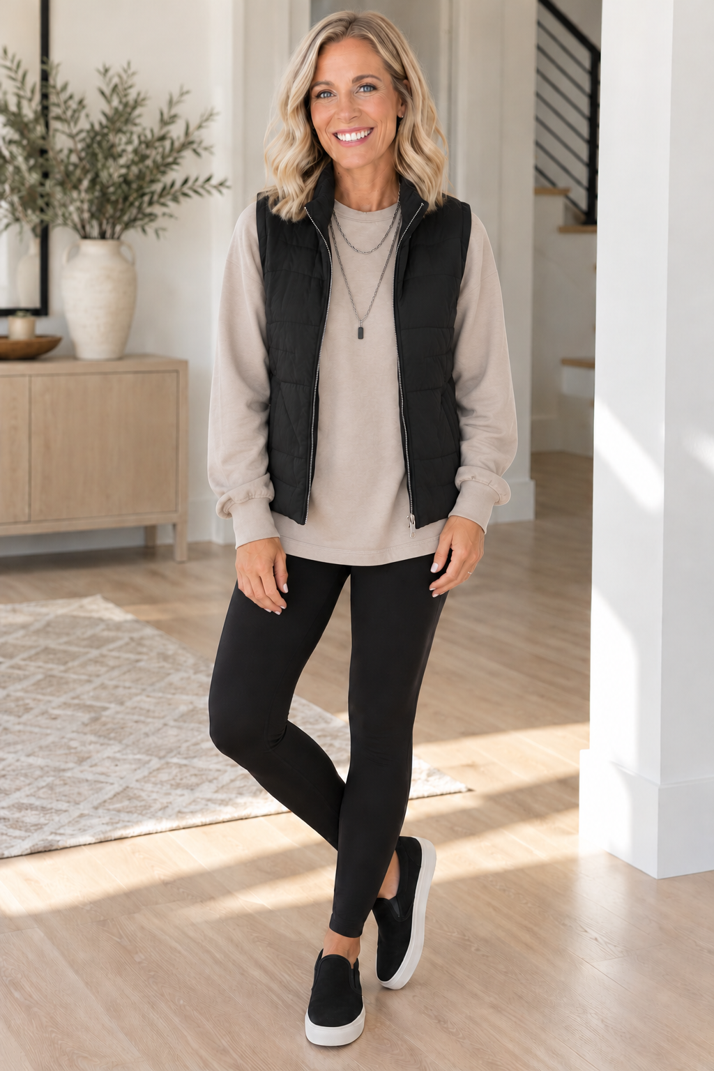 Textured Quilted Zip-Up Vest