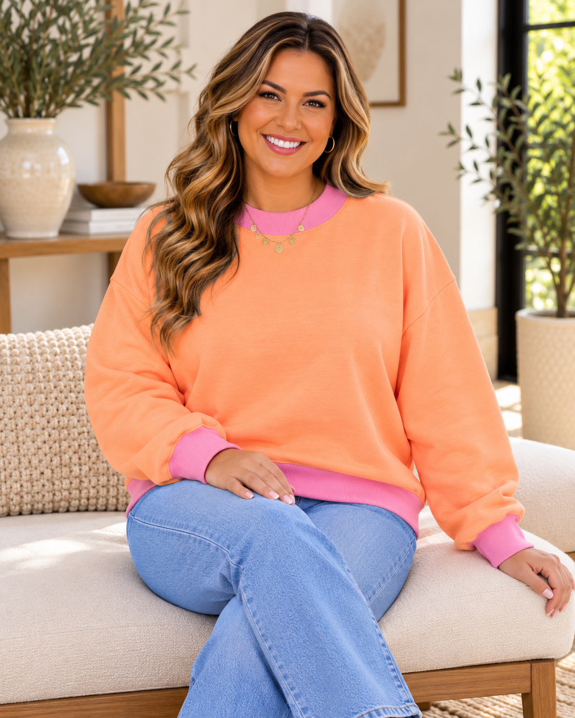 Colorblock Contrast Trim Tunic Sweatshirt