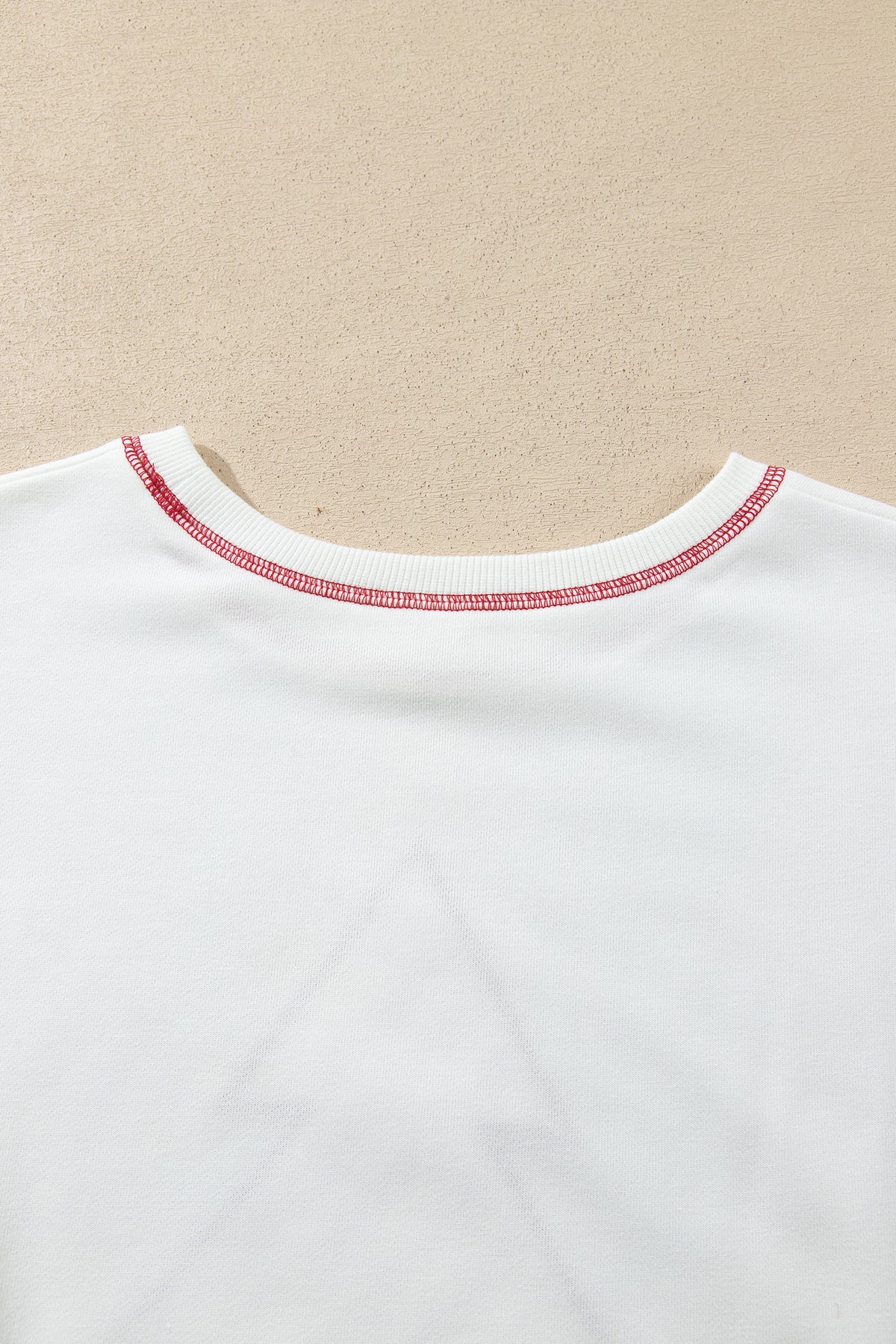 White Striped Contrast Christmas Tree Patchwork Puff Sleeve Top