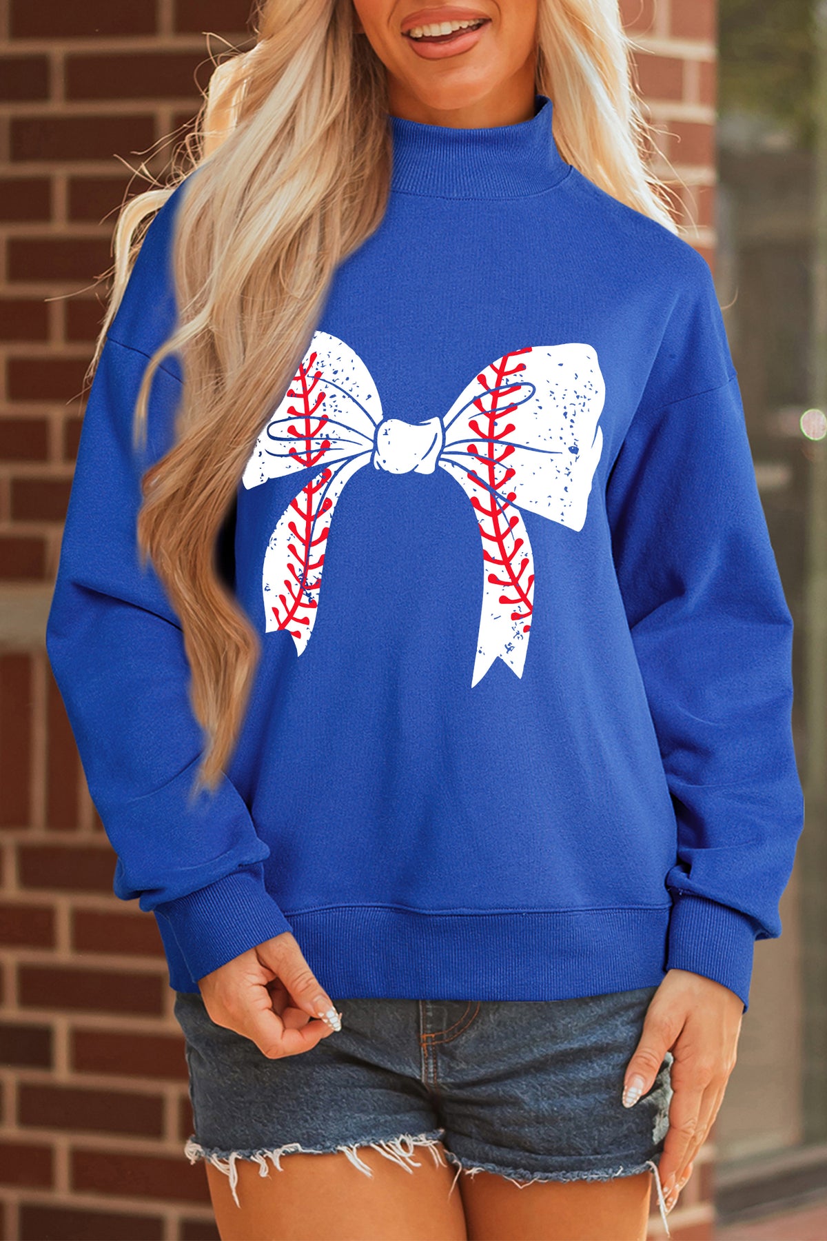 Baseball Bow Mock Neck Sweatshirt