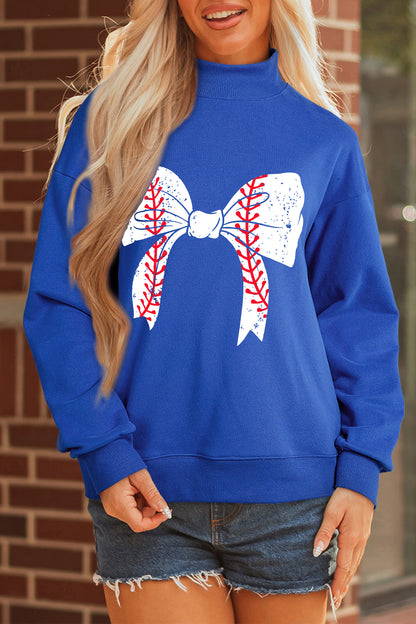 Baseball Bow Mock Neck Sweatshirt