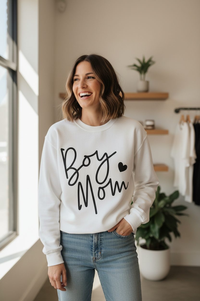 Minimalist Boy Mom Crewneck Sweatshirt