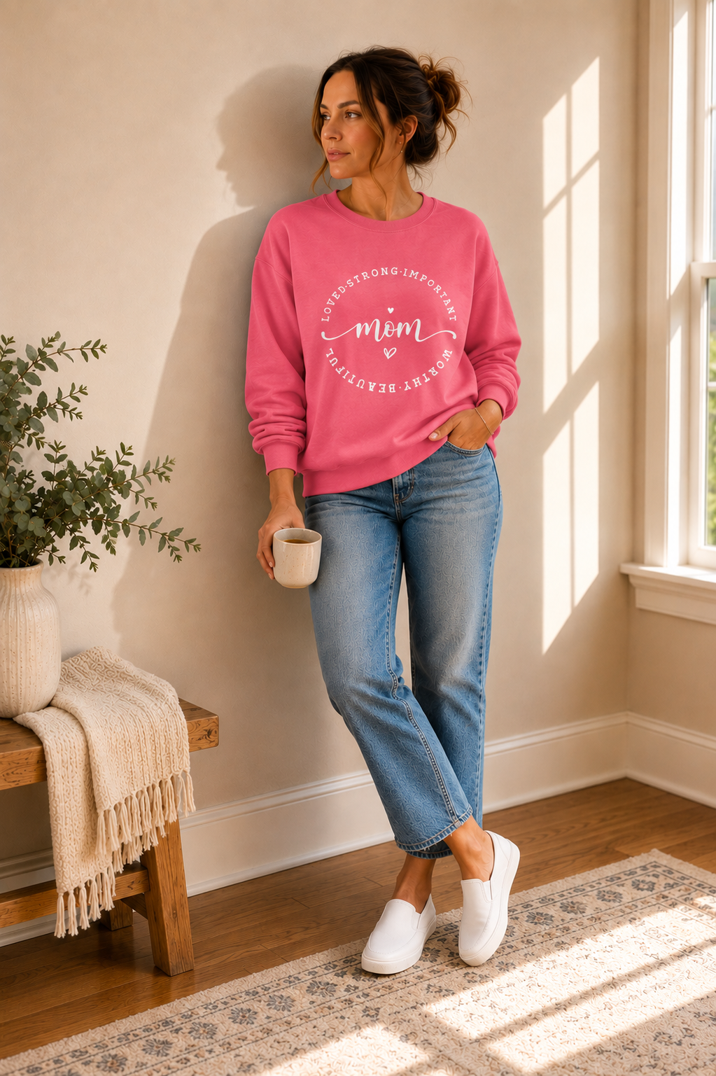 Loved • Strong • Important • Worthy • Beautiful Mom Crewneck Sweatshirt