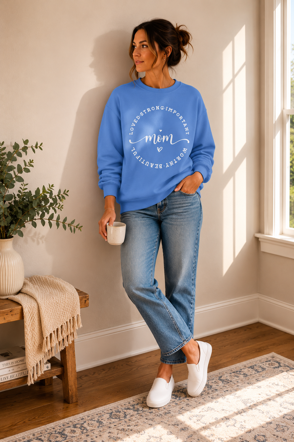 Loved • Strong • Important • Worthy • Beautiful Mom Crewneck Sweatshirt