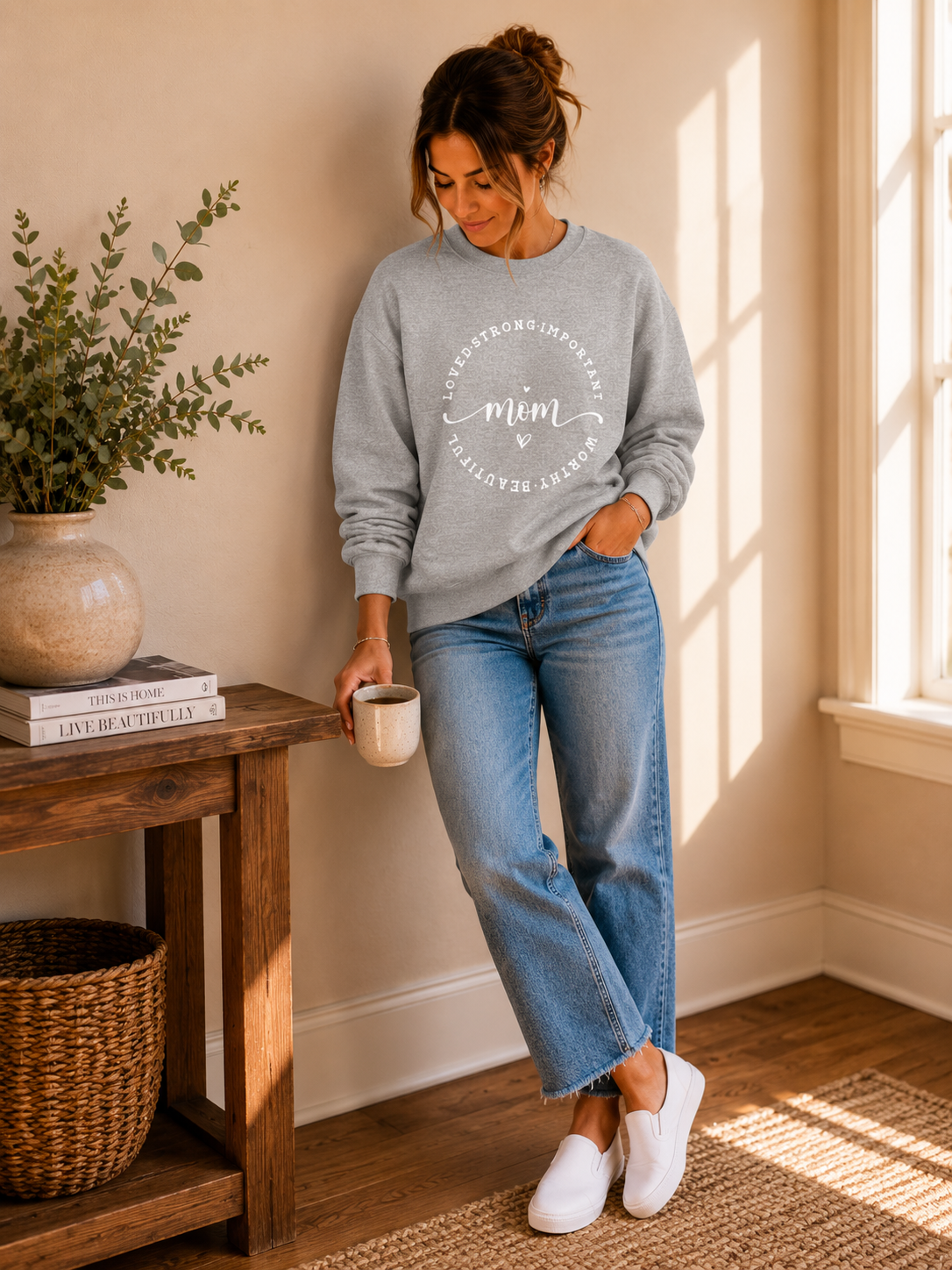 Loved • Strong • Important • Worthy • Beautiful Mom Crewneck Sweatshirt
