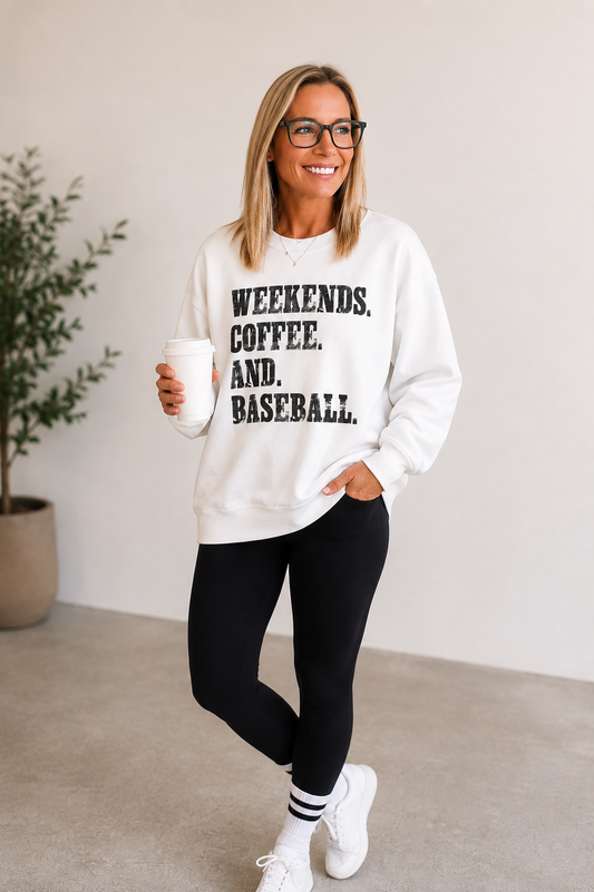 Weekends, Coffee, and Baseball Crewneck Sweatshirt