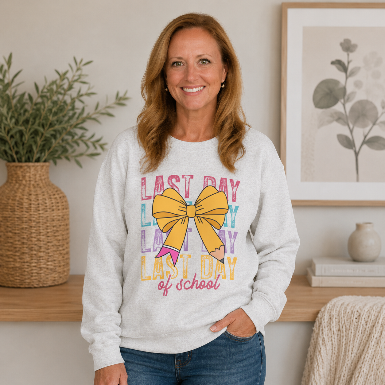 Last Day of School Bow Crewneck Sweatshirt