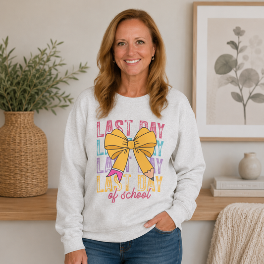 Last Day of School Bow Crewneck Sweatshirt
