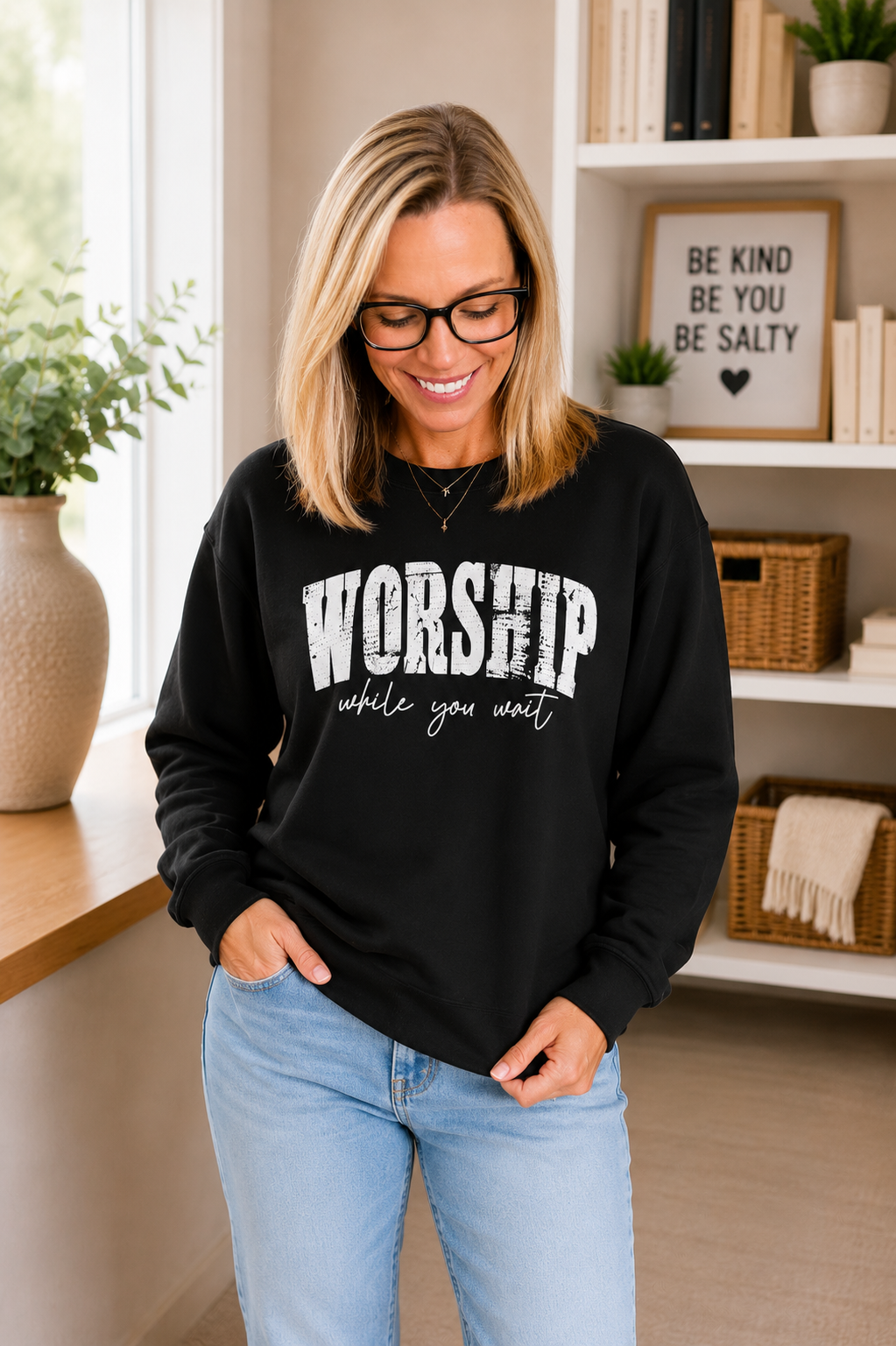 Worship While You Wait Crewneck Sweatshirt