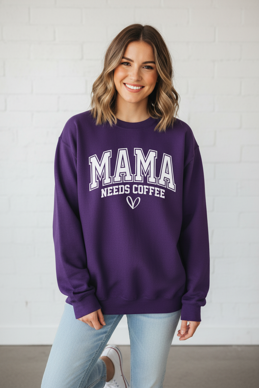 Mama Needs Coffee Collegiate Crewneck Sweatshirt
