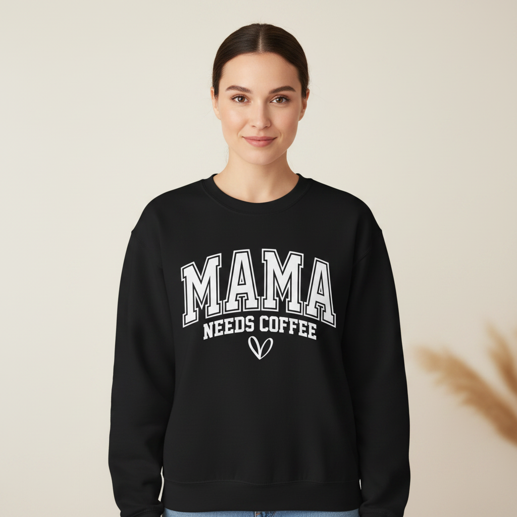 Mama Needs Coffee Collegiate Crewneck Sweatshirt