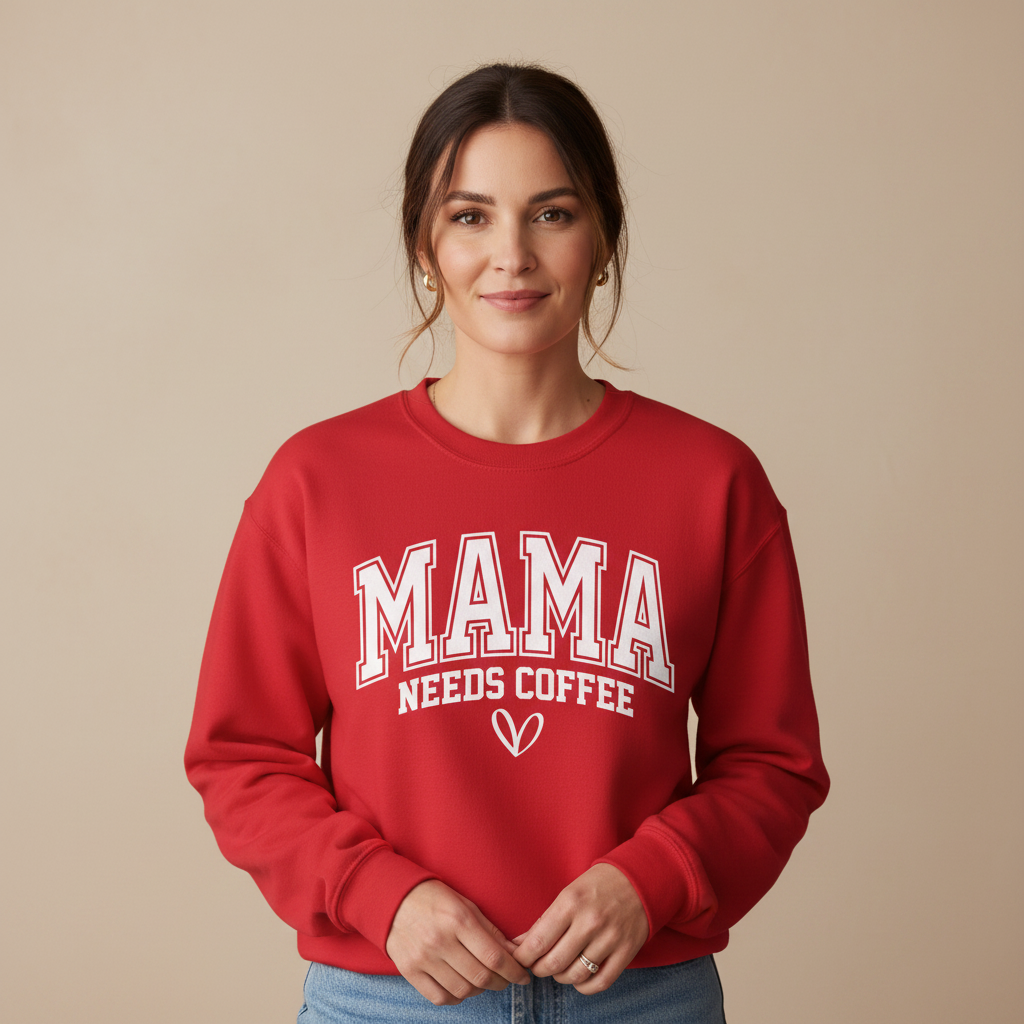 Mama Needs Coffee Collegiate Crewneck Sweatshirt