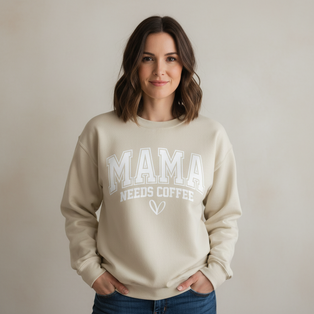 Mama Needs Coffee Collegiate Crewneck Sweatshirt