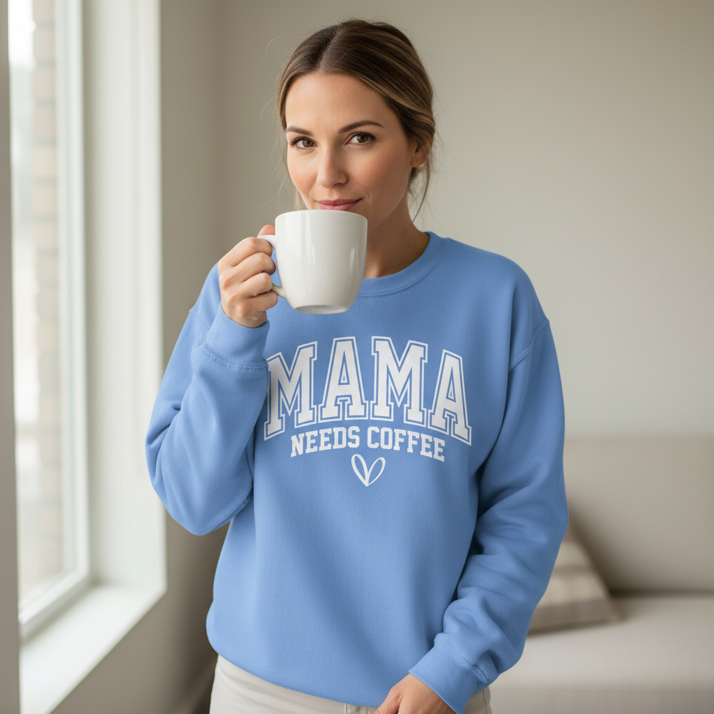 Mama Needs Coffee Collegiate Crewneck Sweatshirt