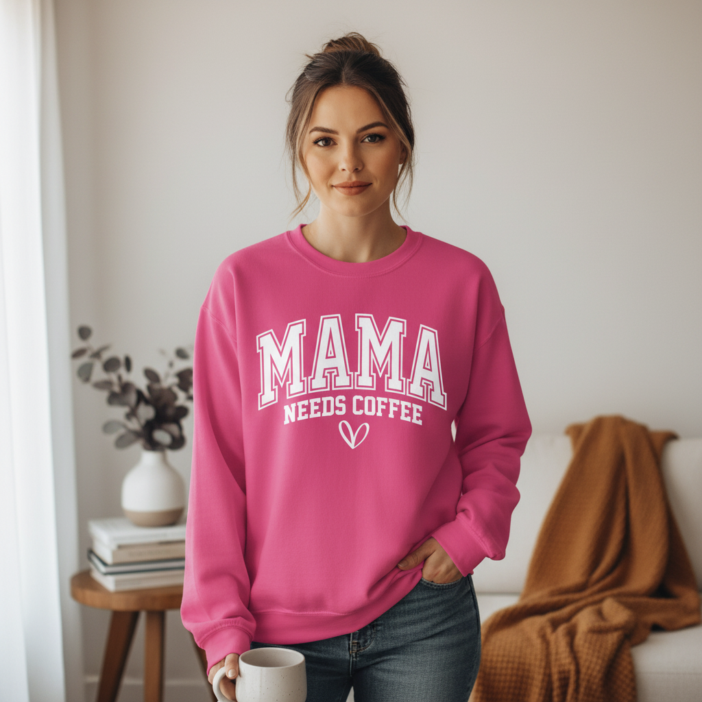 Mama Needs Coffee Collegiate Crewneck Sweatshirt