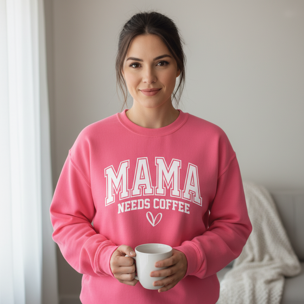 Mama Needs Coffee Collegiate Crewneck Sweatshirt