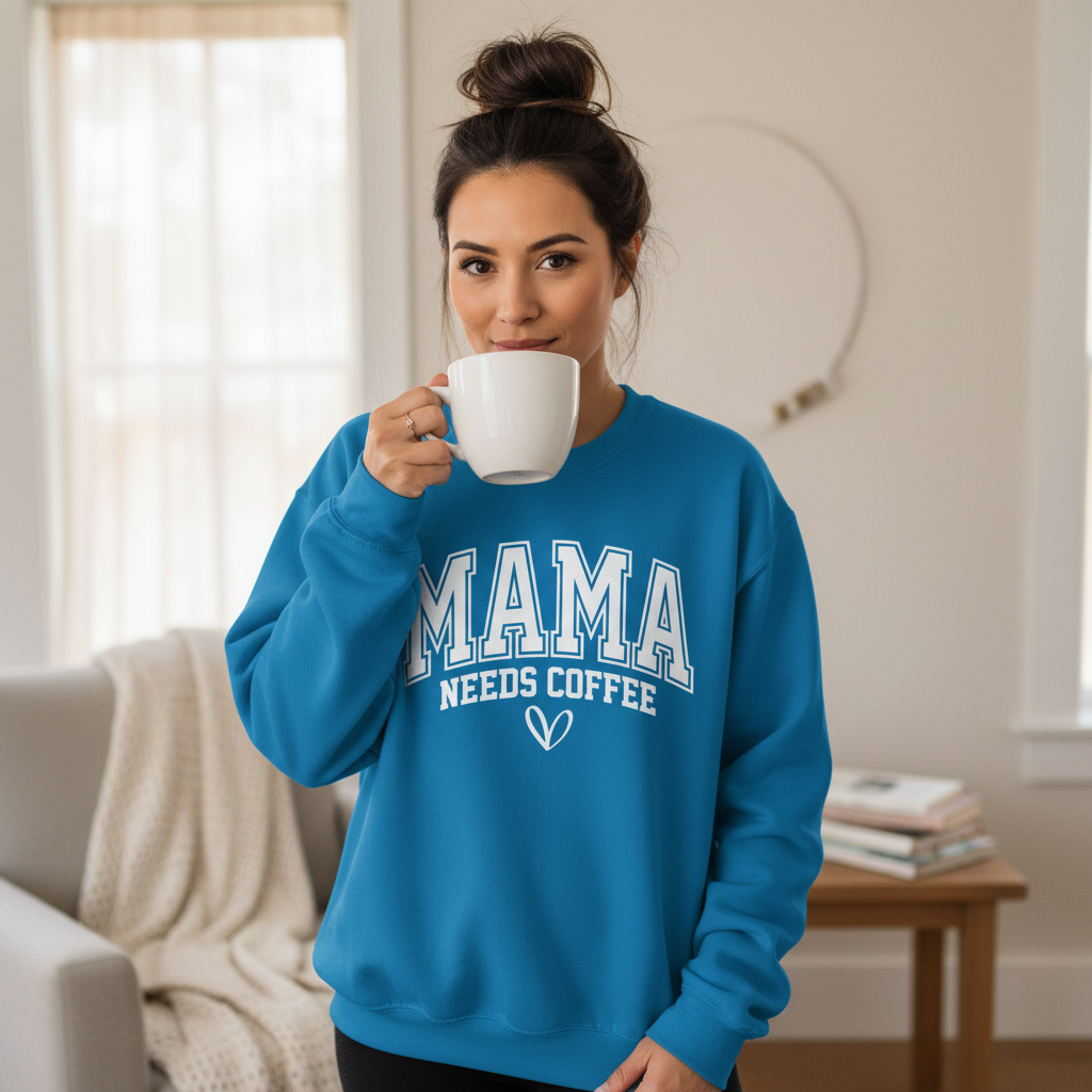 Mama Needs Coffee Collegiate Crewneck Sweatshirt