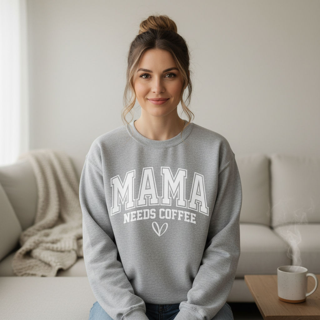 Mama Needs Coffee Collegiate Crewneck Sweatshirt