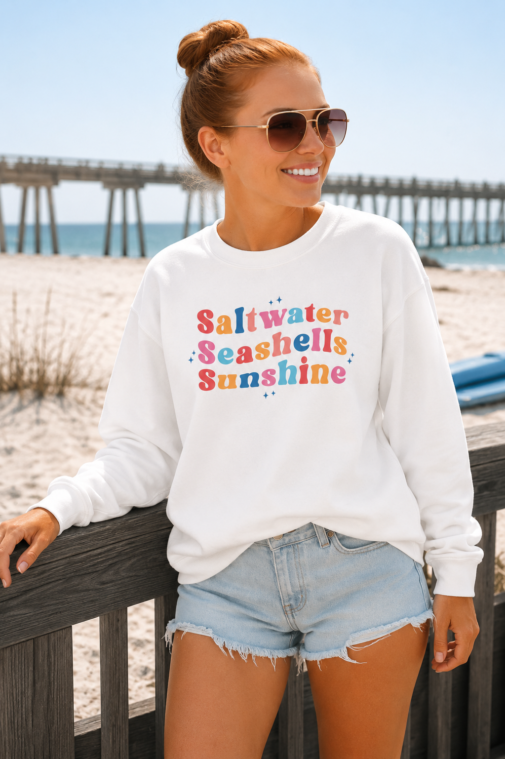 Saltwater Seashells Sunshine Crewneck Sweatshirt