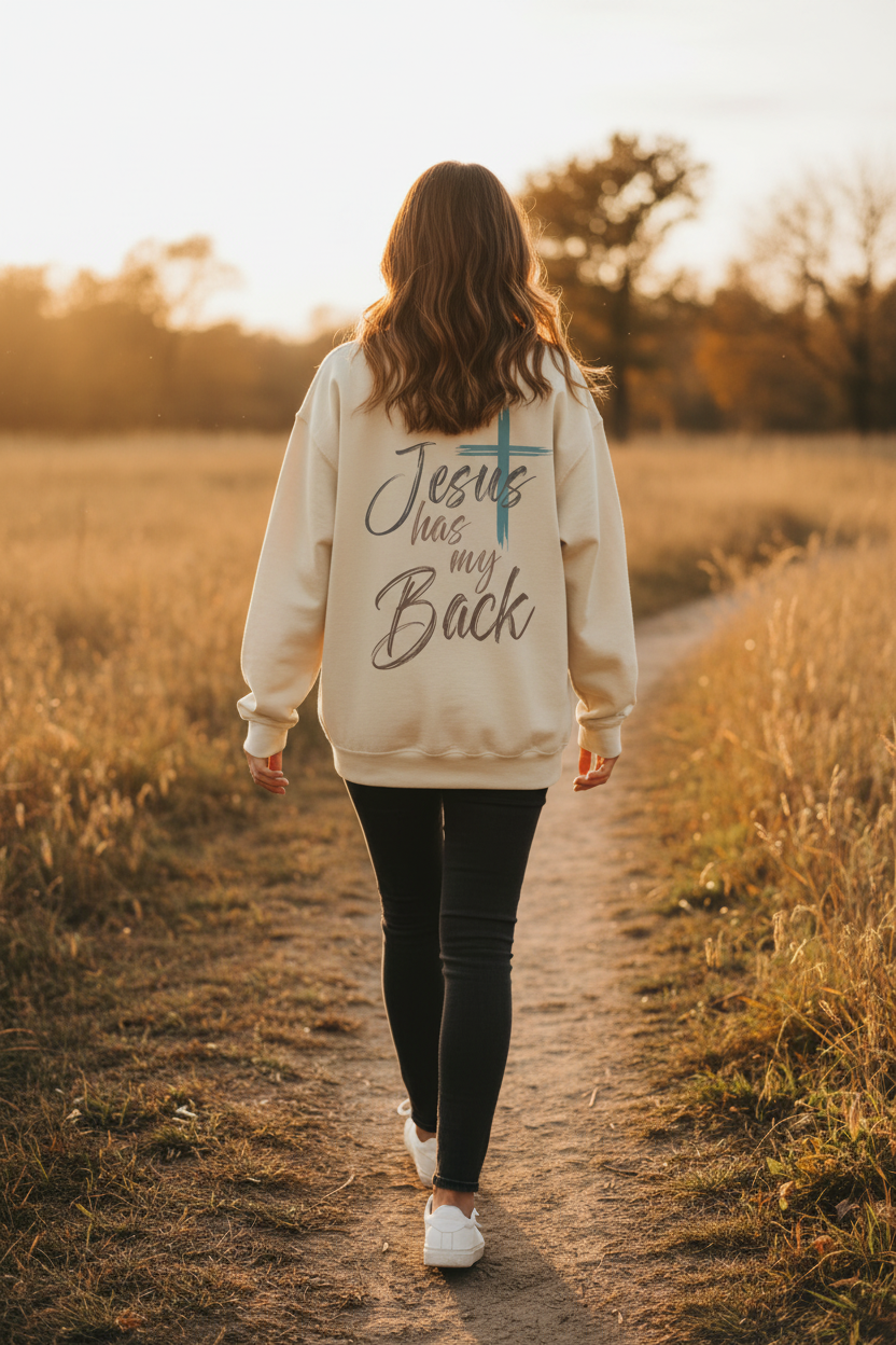Jesus Has My Back Christian Crewneck Sweatshirt