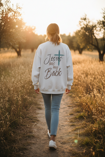 Jesus Has My Back Christian Crewneck Sweatshirt