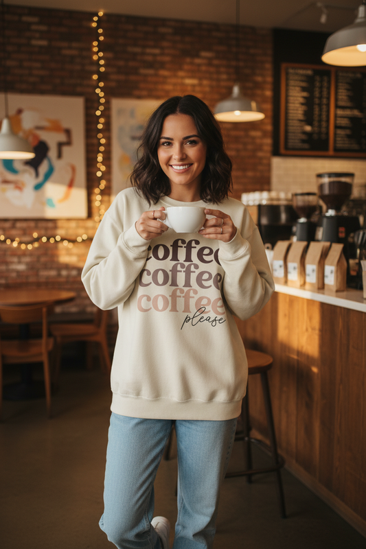 Coffee, Coffee, Coffee Please Crewneck Sweatshirt