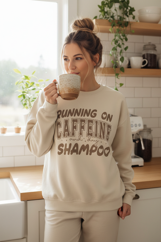 Running on Caffeine & Dry Shampoo Crewneck Sweatshirt