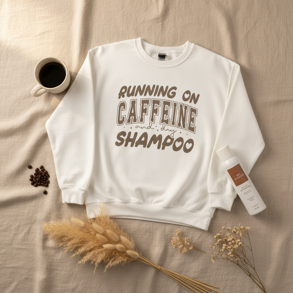 Running on Caffeine & Dry Shampoo Crewneck Sweatshirt