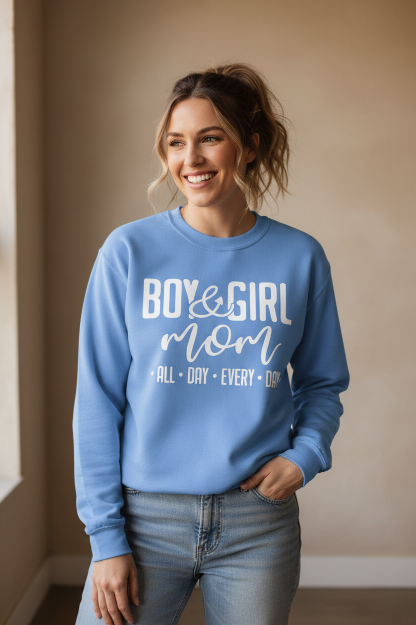 Boy & Girl Mom All Day Every Day Crewneck Sweatshirt