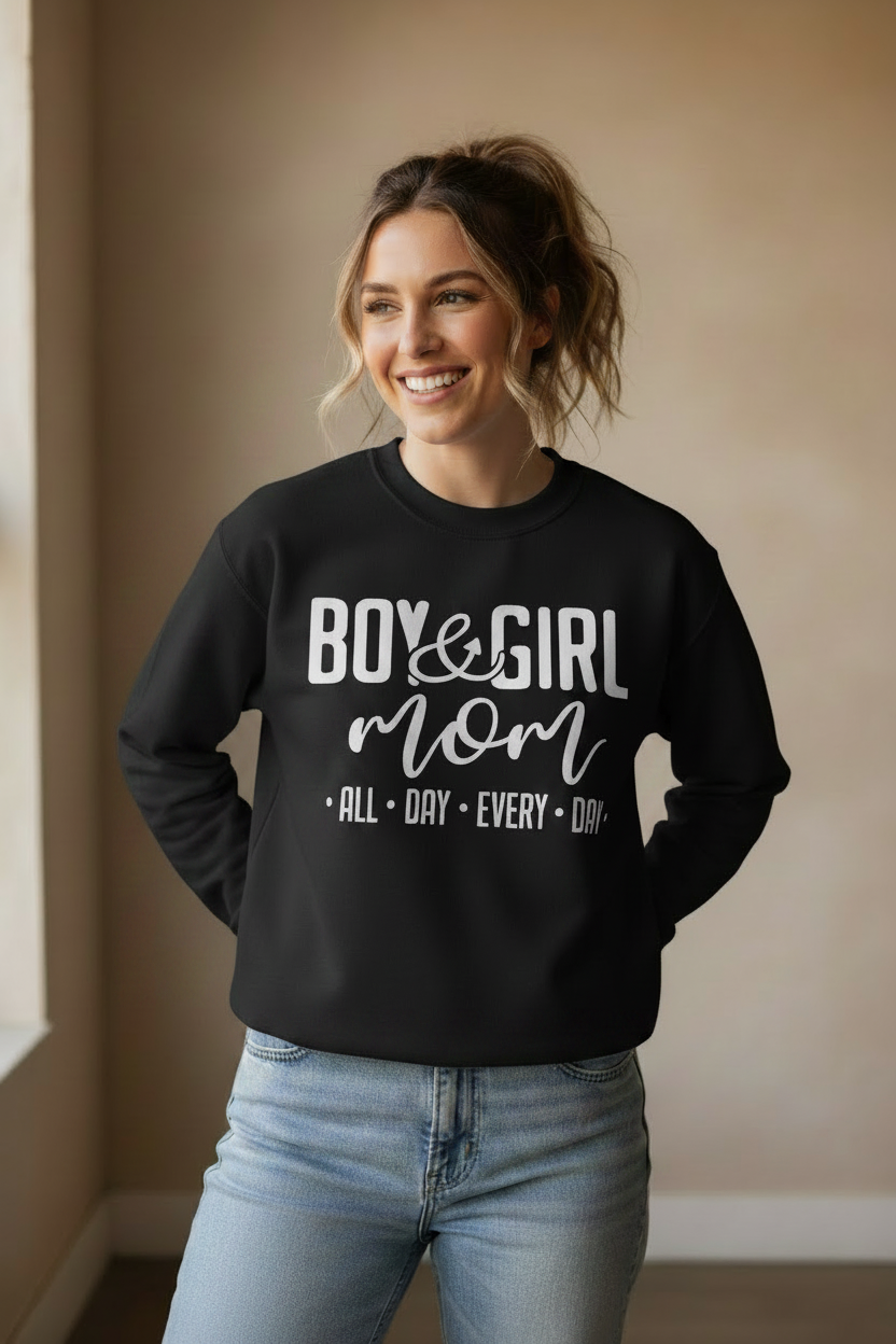 Boy & Girl Mom All Day Every Day Crewneck Sweatshirt