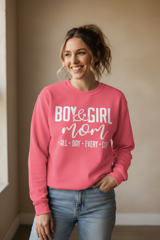 Boy & Girl Mom All Day Every Day Crewneck Sweatshirt
