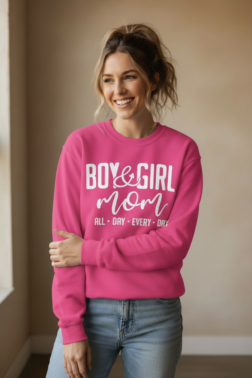 Boy & Girl Mom All Day Every Day Crewneck Sweatshirt