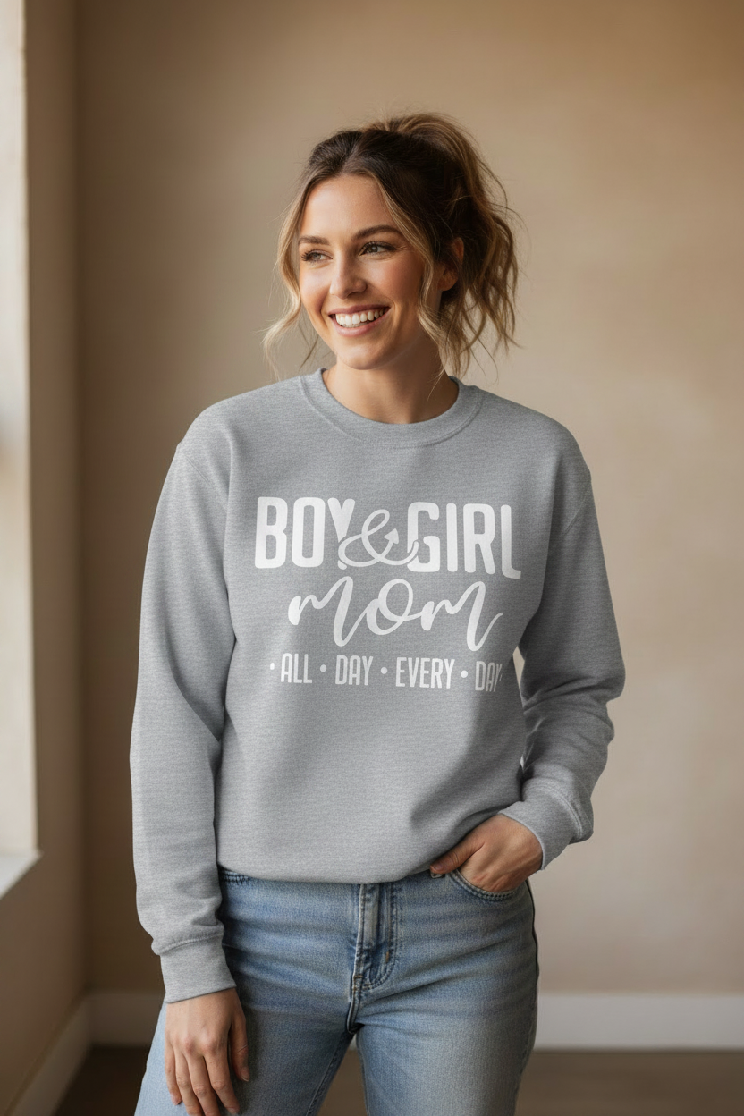 Boy & Girl Mom All Day Every Day Crewneck Sweatshirt