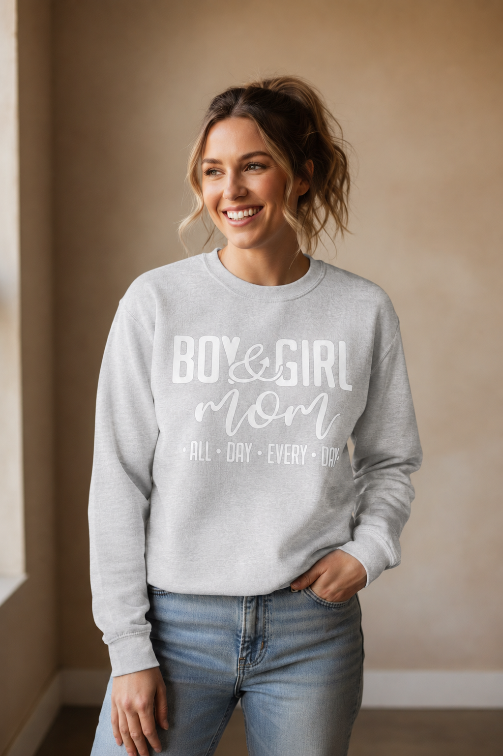 Boy & Girl Mom All Day Every Day Crewneck Sweatshirt