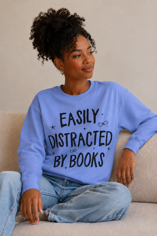 Easily Distracted By Books Crewneck Sweatshirt