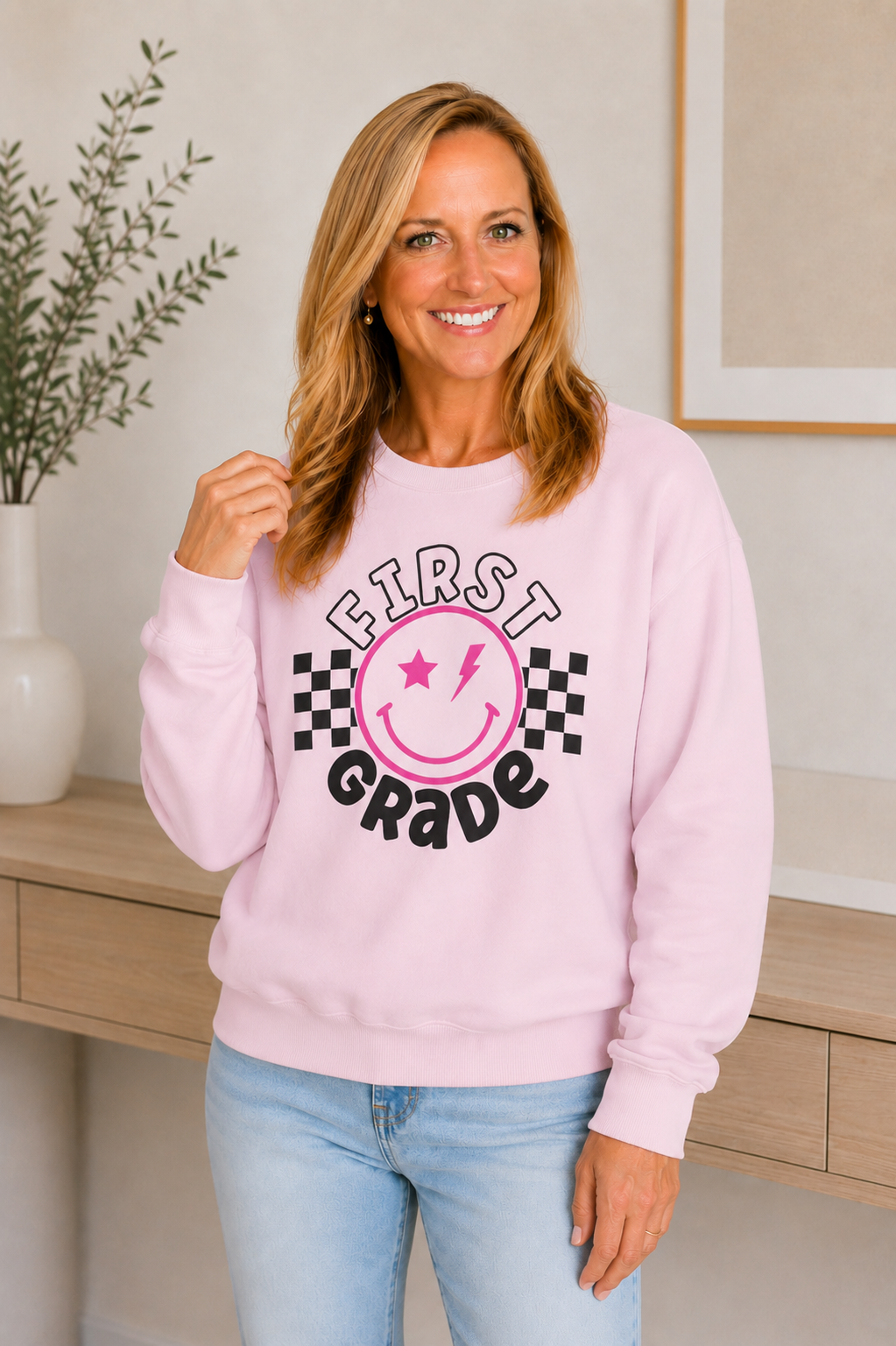 First Grade Smiley Crewneck Sweatshirt