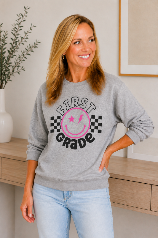 First Grade Smiley Crewneck Sweatshirt