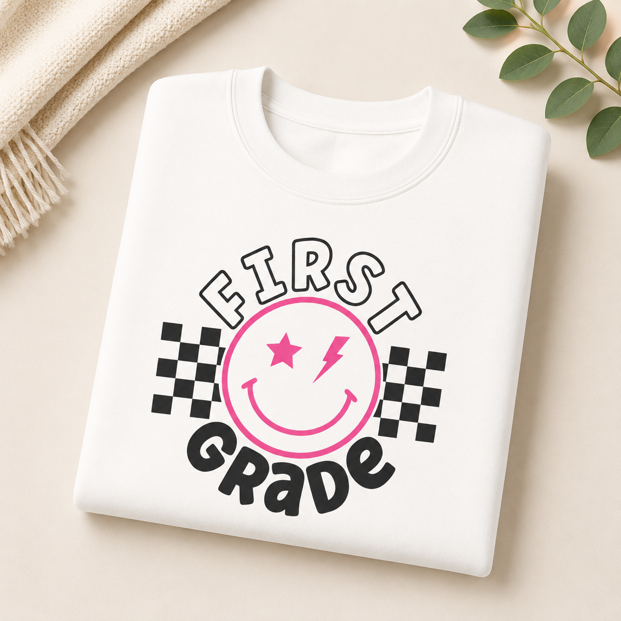 First Grade Smiley Crewneck Sweatshirt