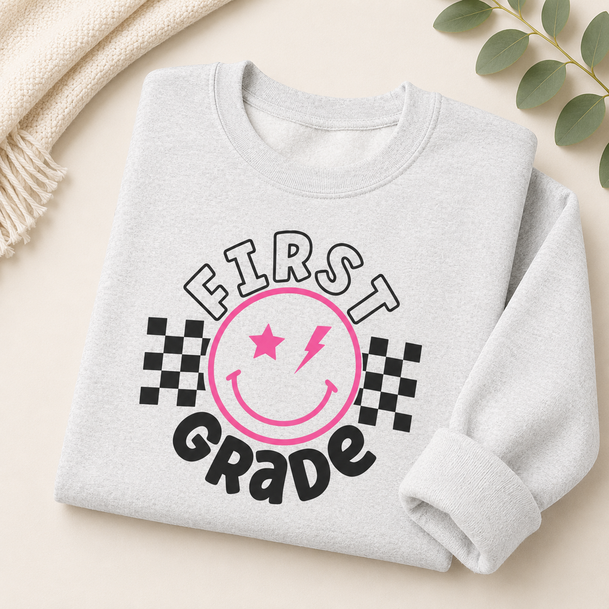 First Grade Smiley Crewneck Sweatshirt