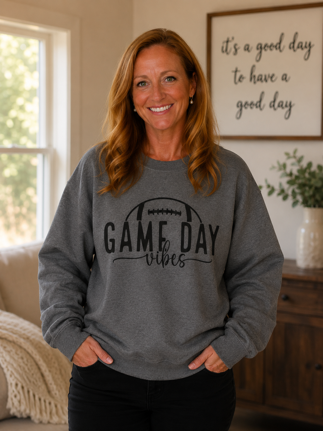 Game Day Vibes Football Crewneck Sweatshirt