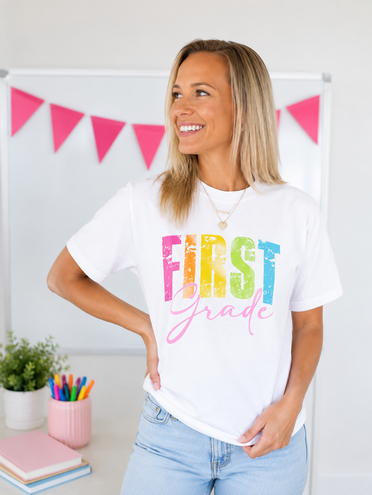 First Grade Colorful Graphic Tee
