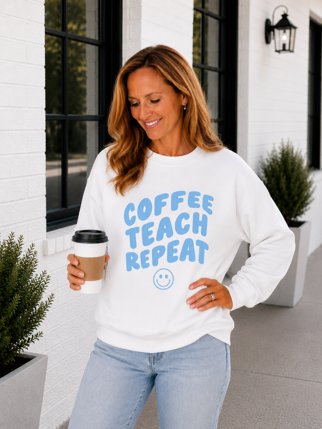 Coffee Teach Repeat Crewneck Sweatshirt