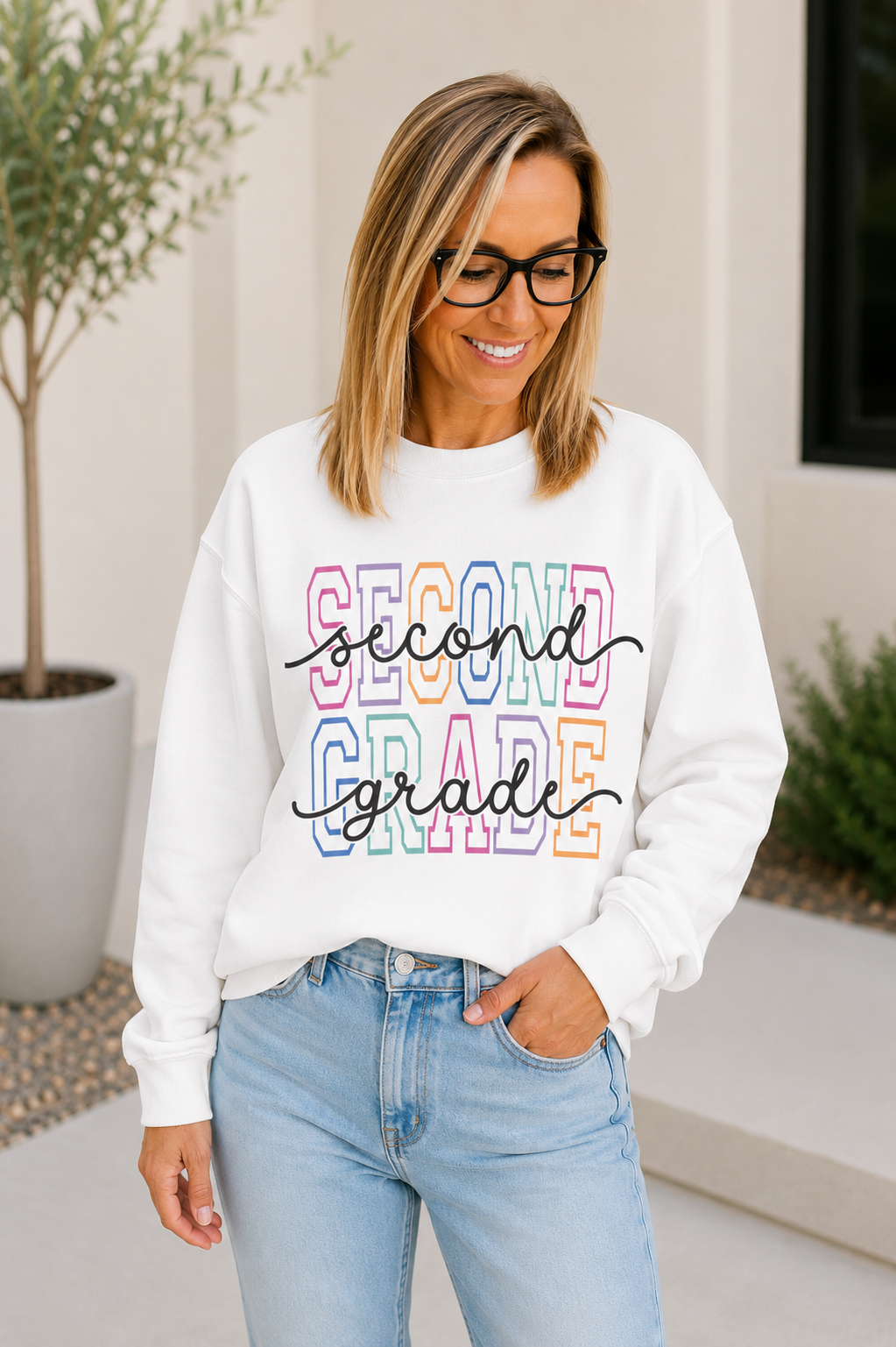 Second Grade Teacher Crewneck Sweatshirt